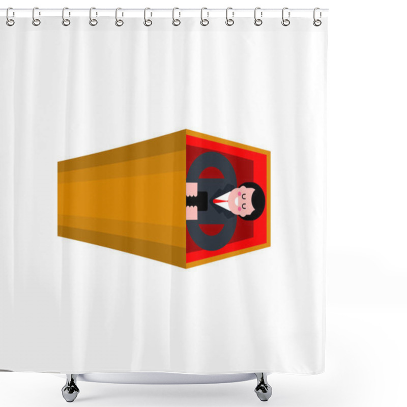 Personality  Dead Man And Phone In Coffin. Wooden Casket And Corpse. Vector I Shower Curtains