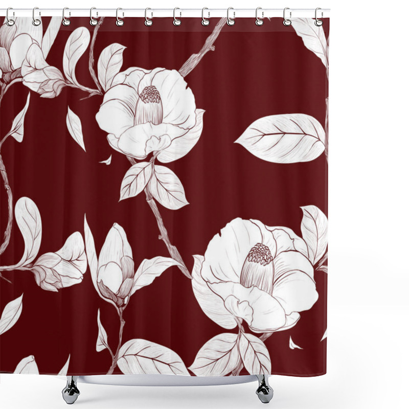 Personality  Vector Background. Camellia - Flowers, Buds And Leaves. Seamless Pattern.  Shower Curtains