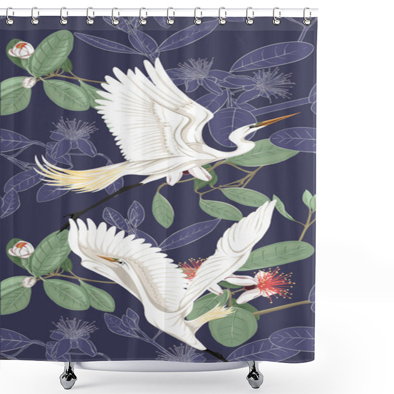 Personality  Background With Floral Pattern With Feijoa Blooming Flowers Shower Curtains