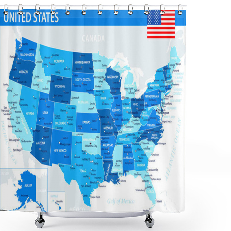 Personality  United States Map Vector Blue Spot - Customizable Layered Political Map Of United States With Administrative Divisions For Website, Education, Reports, News, Politics, Print, Poster, Wallpaper Shower Curtains