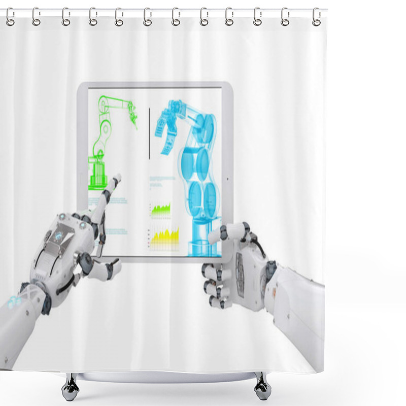 Personality  Robotic Hand Working With Digital Tablet  Shower Curtains