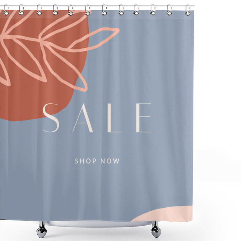 Personality  Modern Square Design Template With Botanical Elements, Abstract Shapes And Sample Text. Trendy And Stylish Vector Illustration, Social Media Post, Newsletter, Brochure Design In Light Pastel Colors. Shower Curtains