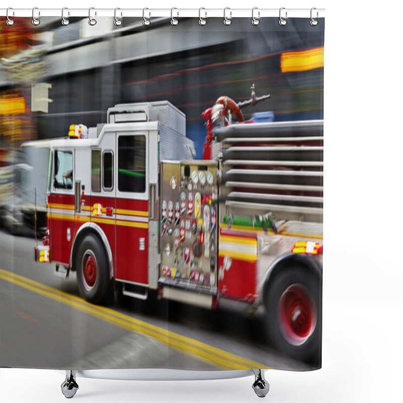 Personality  Fire Trucks And Firefighters Brigade In The City Shower Curtains