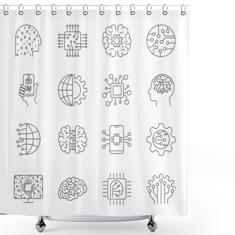 Personality  Artificial Intelligence. AI Icon Set. Simple Pictograms Pack. Stroke Vector Illustration On A White Background. Modern Outline Style Icons Collection Shower Curtains