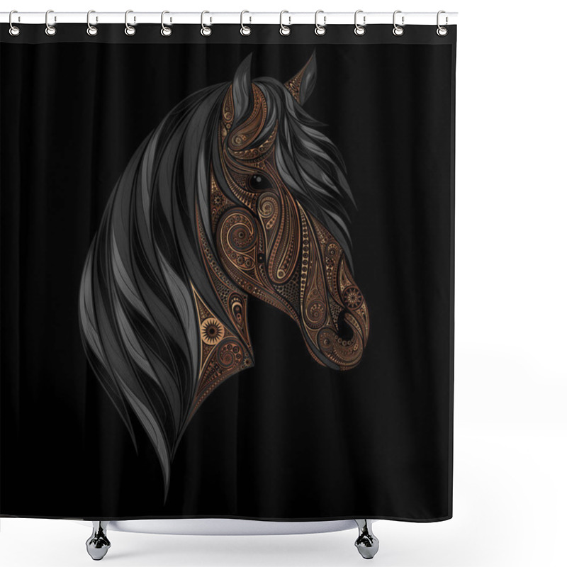 Personality  Vector Silhouette Of A Brown Horse With A Black Mane. Animal Of Beautiful Patterns Shower Curtains