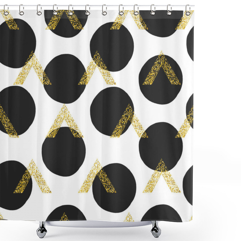 Personality  Gold Triangles With Black Dots Shower Curtains