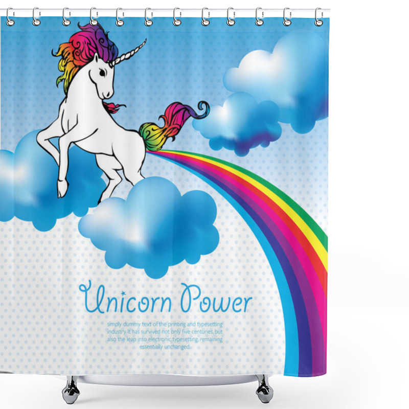 Personality  Unicorn Power With A Rainbow Vector Illustration. Shower Curtains