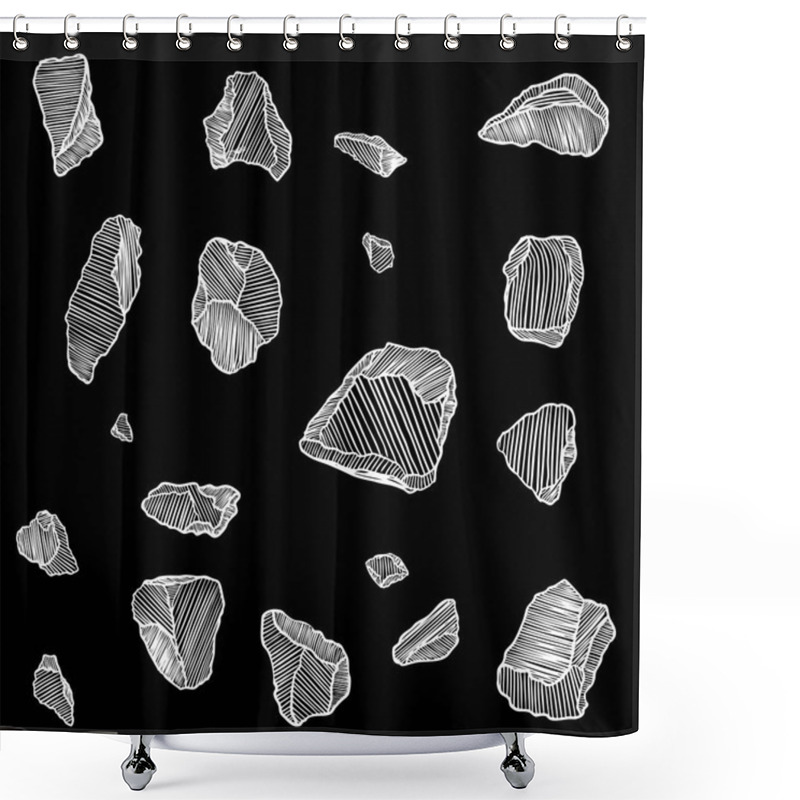 Personality  Gems, Diamond And Minerals Design. Collection Set Of Sketchy Minerals And Hand Drawn Crystals Stones And Rocks. Vector. Shower Curtains