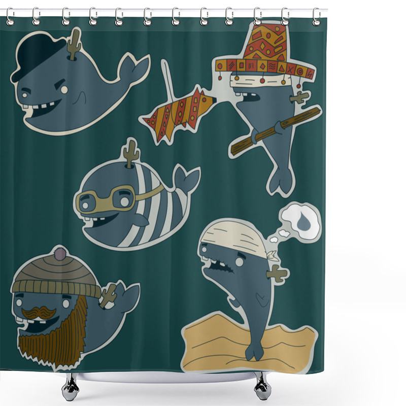 Personality  Whale Characters Vector Set Shower Curtains