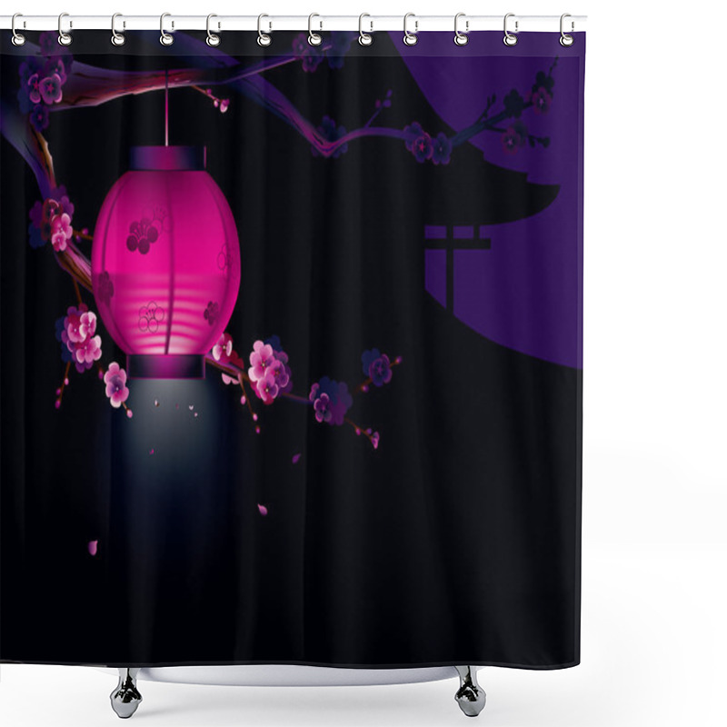 Personality  Sakura And Paper Lantern Shower Curtains