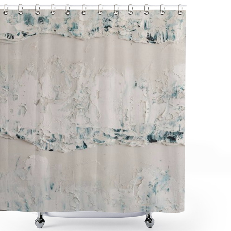 Personality  Abstract White And Teal Textured Painting With Layered Brush Strokes. Shower Curtains