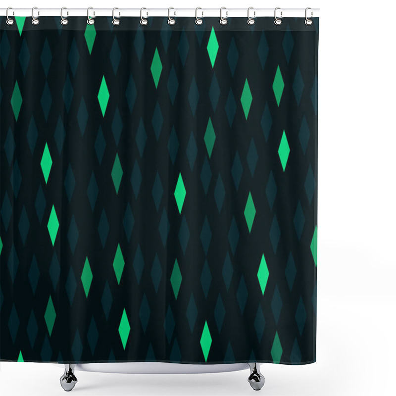 Personality  Seamless Geometric Pattern With Green Rhombus On Dark Background With Glow Effect Shower Curtains