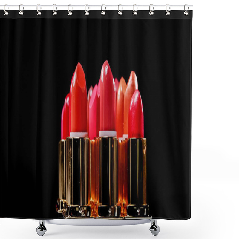 Personality  Variations Of Different Lipsticks Isolated On Black Shower Curtains