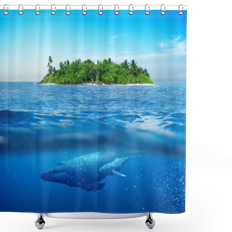 Personality  Beautiful Island With Palm Trees. Whale Underwater.  Island In The Ocean With  Shower Curtains