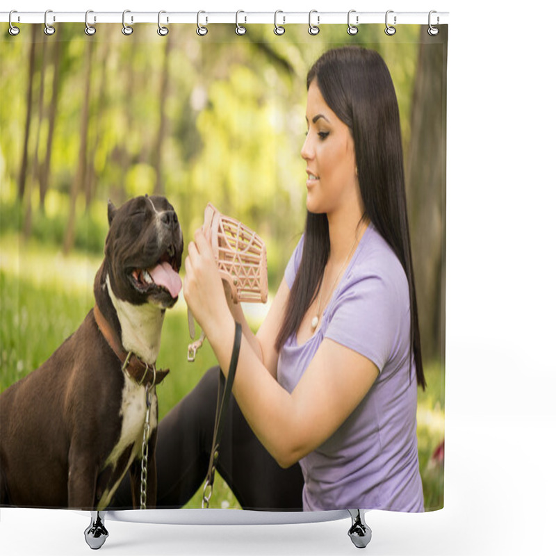 Personality  Girl And Dog Shower Curtains