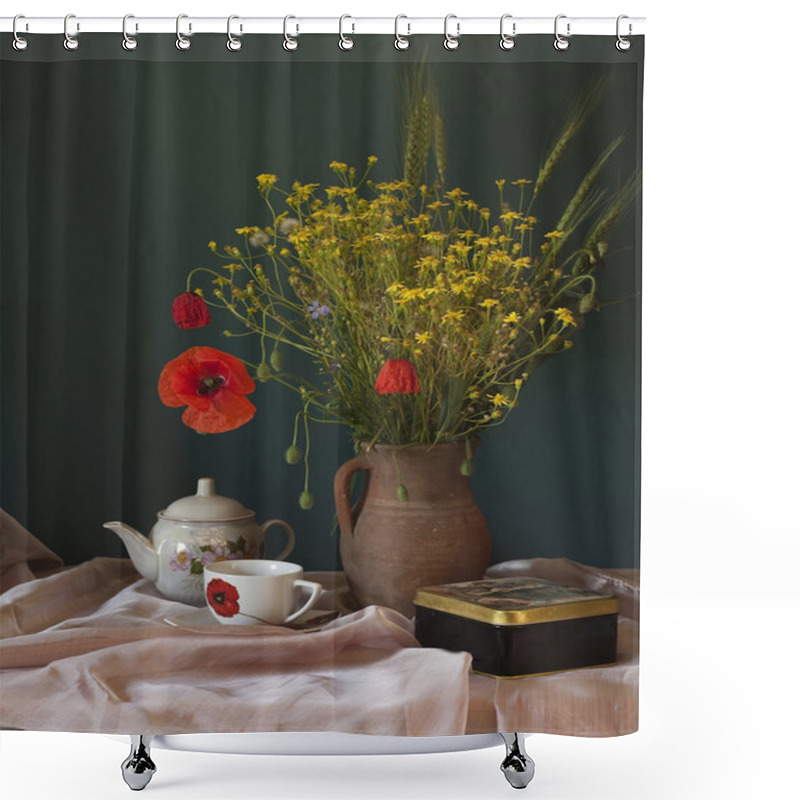 Personality  Still Life With Poppy Shower Curtains