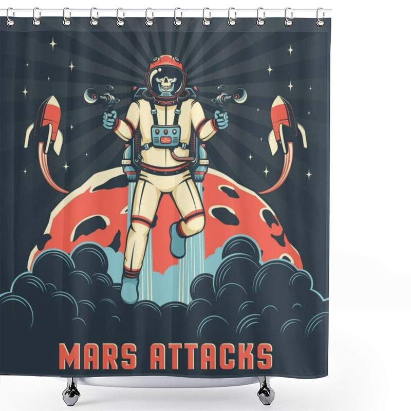 Personality  Skeleton In Spacesuit With Blasters Shower Curtains