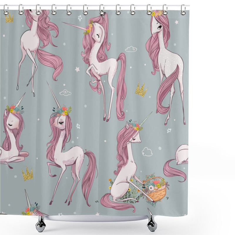 Personality  Cute Unicorn Seamless Pattern Shower Curtains