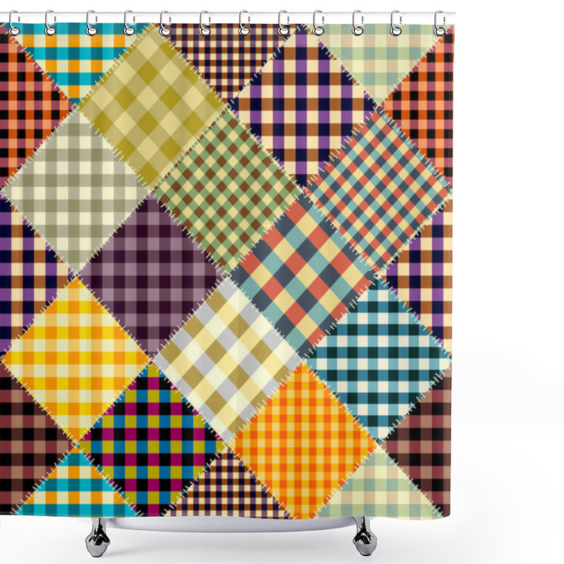 Personality  Seamless Background Pattern. Textile Patchwork Pattern In Retro Geometric Style. Vector Image Shower Curtains