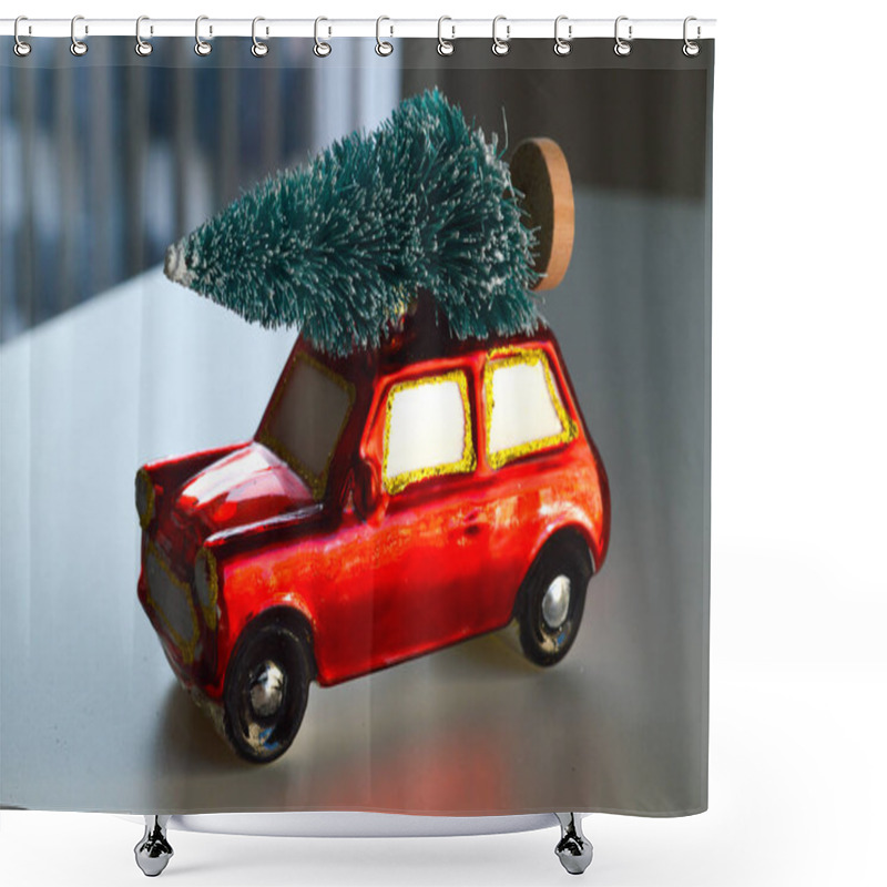 Personality  A Charming New Year's Ornament In The Shape Of A Red Car With A Christmas Tree On Its Roof. This Festive Decoration Can Symbolize Car Insurance, Purchasing A New Vehicle, Or Simply The Joy Of Holiday Travels And Traditions. Perfect For Adding A Nosta Shower Curtains