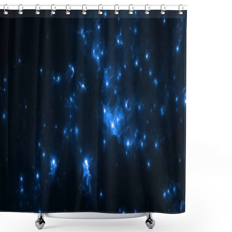 Personality  Blue Illuminated Plasma Nanotechnology Particle Energy Banner Background. Abstract 3D Animation Concept Of Light Photons. Quantum Gravity Entanglement In Futuristic Artificial Intelligence Computing. Shower Curtains