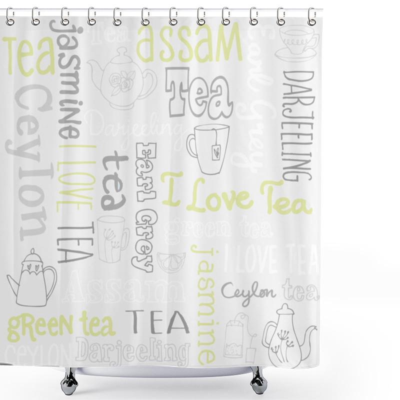 Personality  Tea Words Sketchy Doodles Shower Curtains