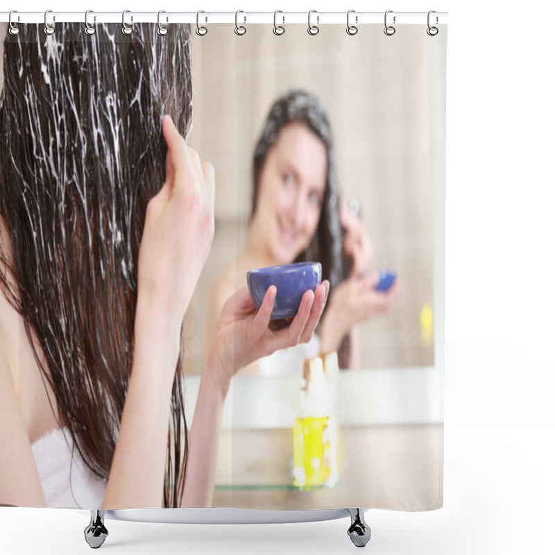 Personality  Young Woman Spreading Oil Mask Shower Curtains