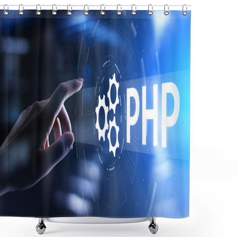 Personality  PHP Web Development And Coding Internet And Technology Concept On Virtual Screen. Shower Curtains