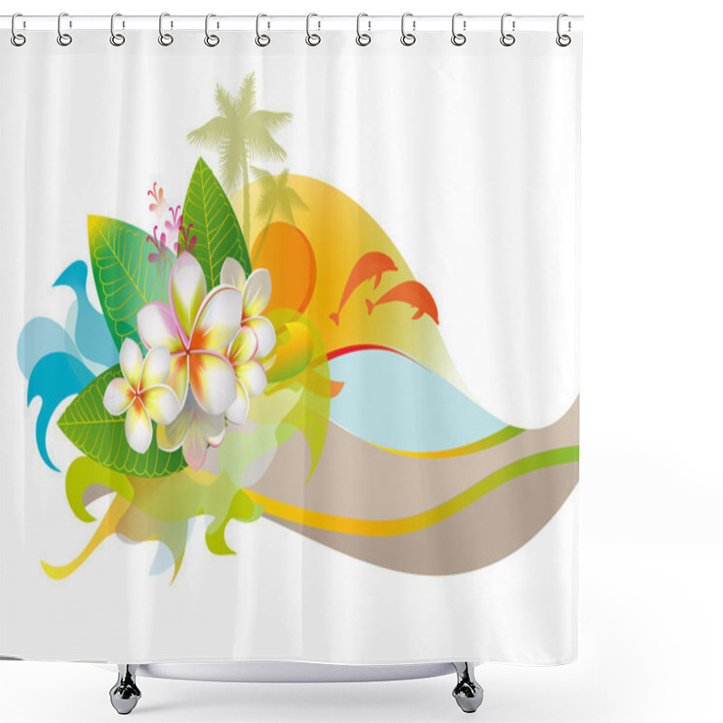 Personality  Background With Frangipani Flowers, Beach And Sun Shower Curtains