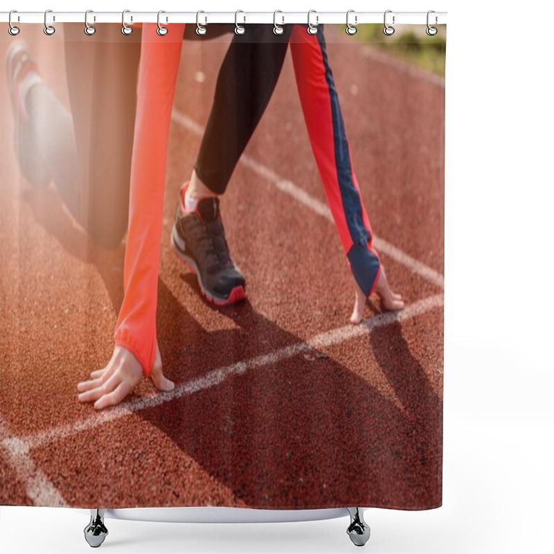 Personality  Woman Run Training Outdoors. Shower Curtains