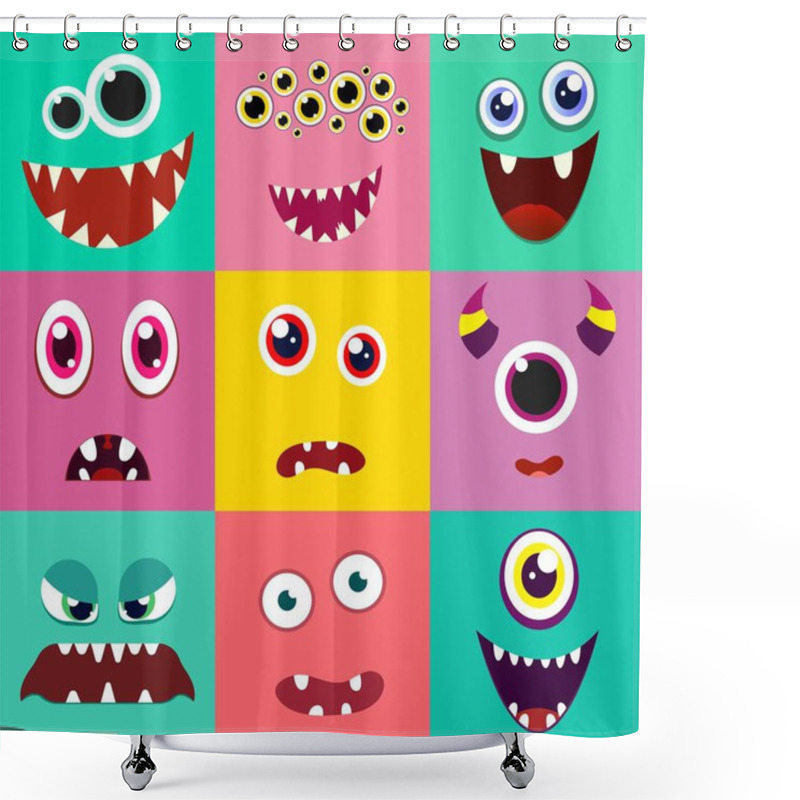 Personality  Set Of Cute Monster Face. Vector Illustration. Shower Curtains