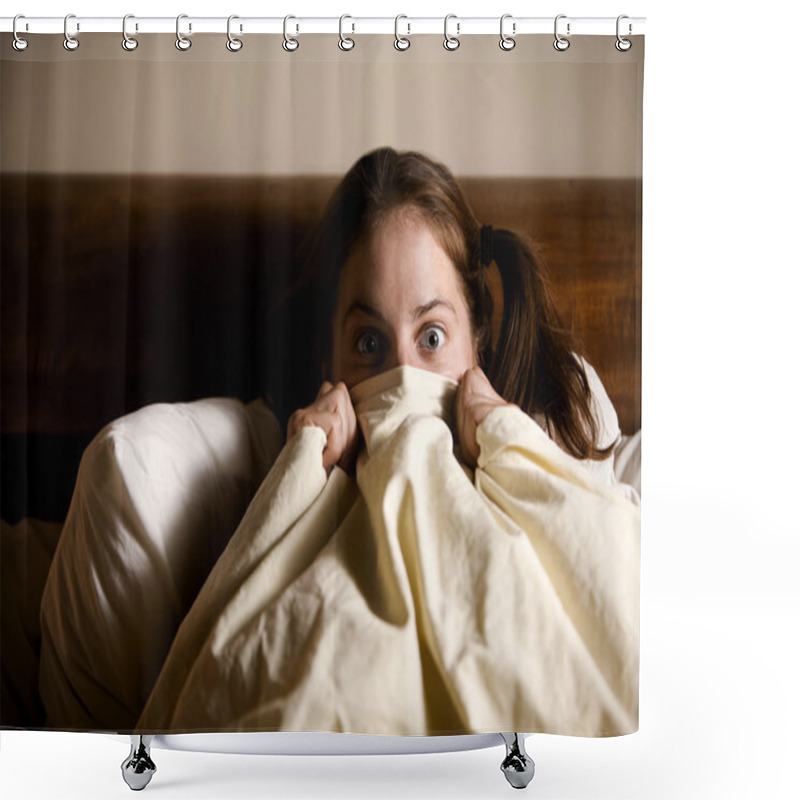 Personality  Frightened Woman In Bed Shower Curtains