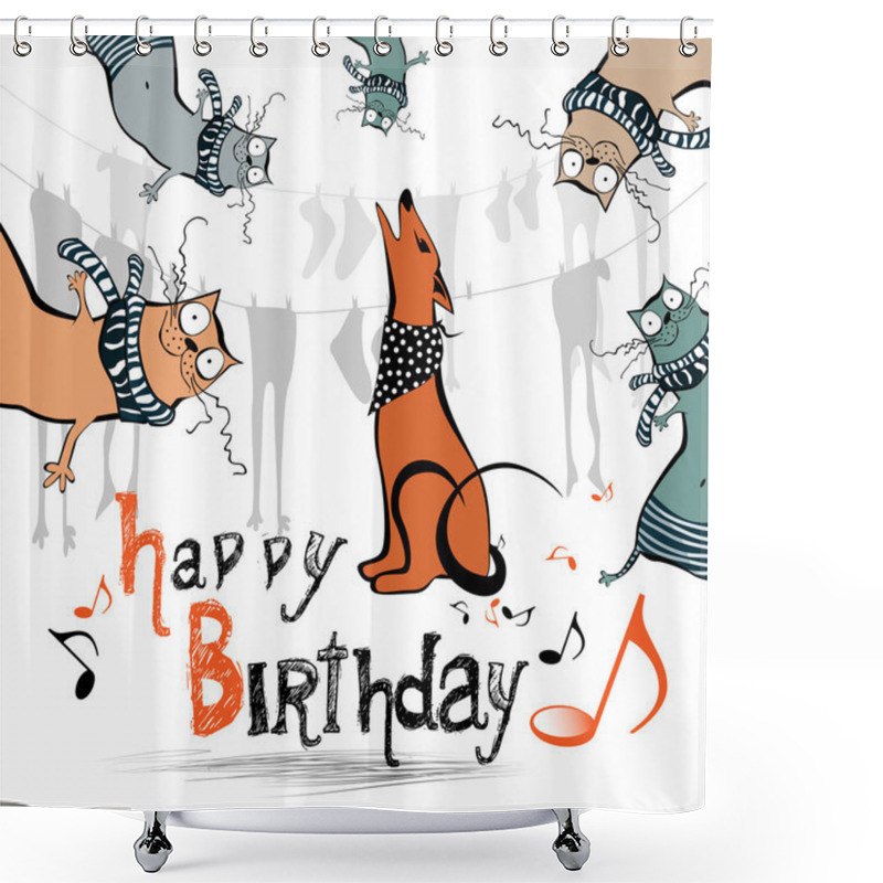 Personality  Happy Birthday Funny Kids Cat Dog Shower Curtains