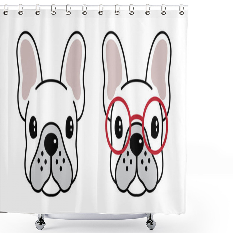 Personality  Dog Vector French Bulldog Cartoon Character Pug Icon Logo Glasses Illustration Symbol White Shower Curtains