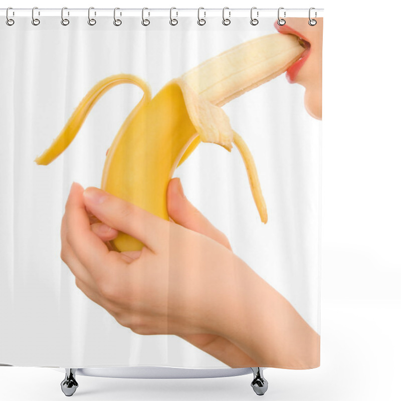 Personality  Woman's Hands And Lips With Yellow Banana Shower Curtains