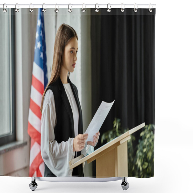 Personality  Teenage Girl Gives Passionate Speech At UN Model Conference. Shower Curtains