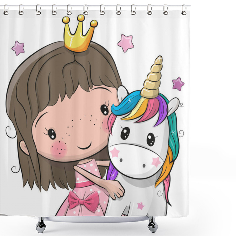 Personality  Greeting Card With Fairy Tale Princess And Unicorn Shower Curtains