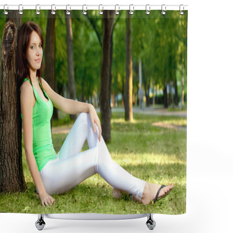 Personality  Woman Sitting Under The Tree Shower Curtains