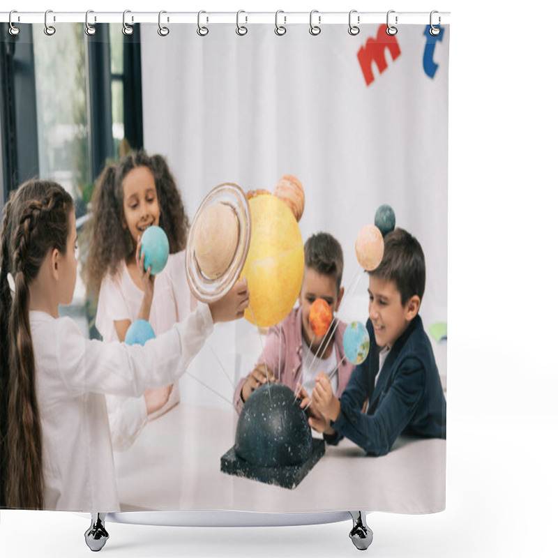 Personality  Schoolchildren With Solar System   Shower Curtains