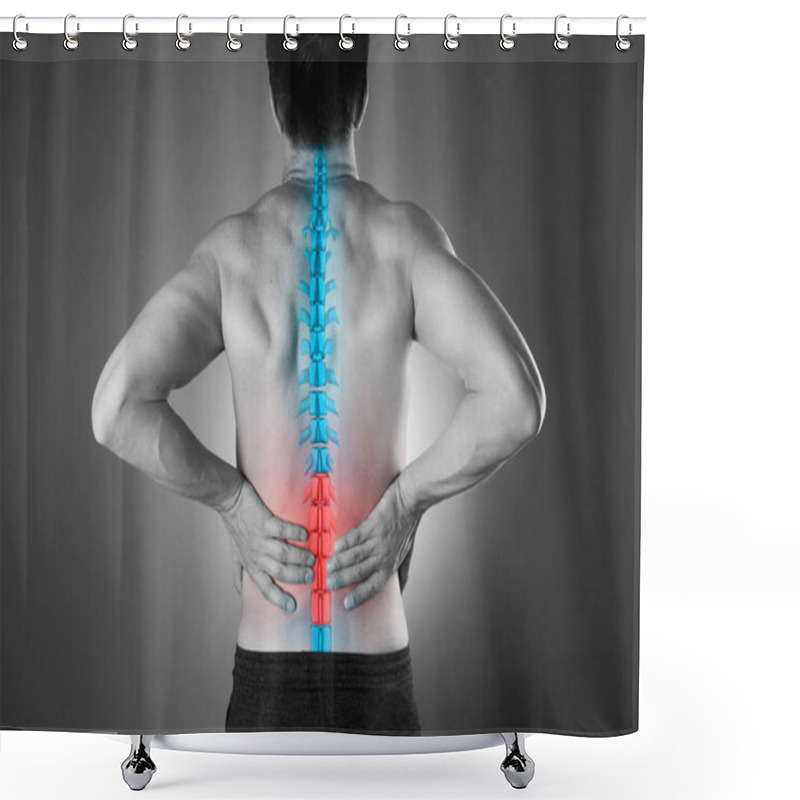 Personality  Pain In The Spine, A Man With Backache, Injury In The Lower Back Shower Curtains