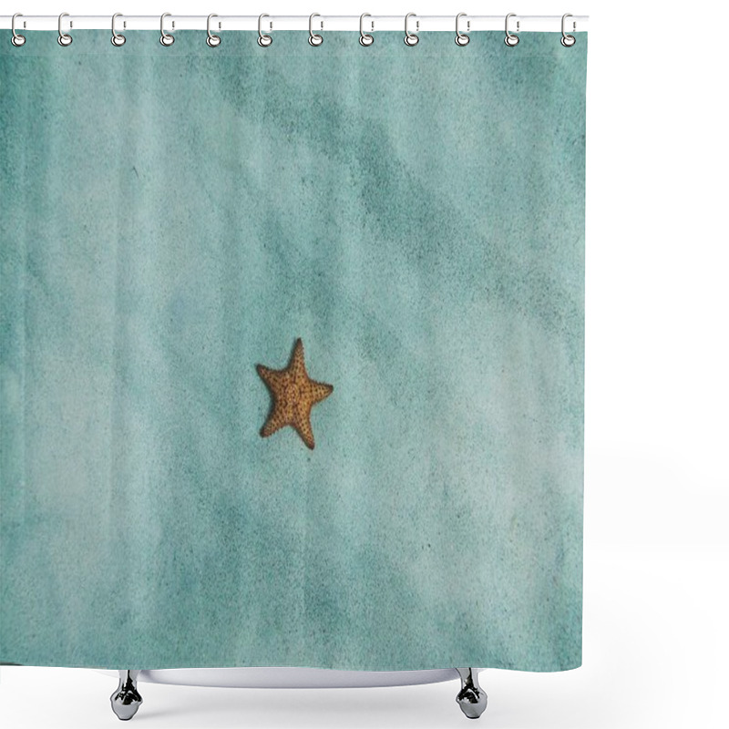 Personality  A Vibrant Orange Starfish Resting On A Sandy Ocean Floor. Shower Curtains