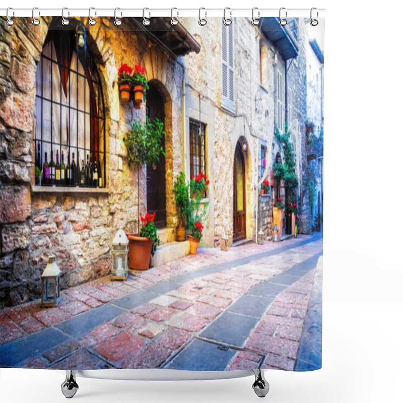 Personality  Charming Streets Of Medieval Italian Town Assisi In Umbria. Shower Curtains