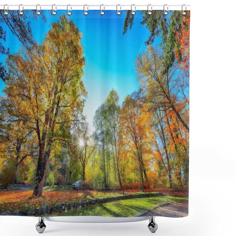 Personality  Spectacular Autumn View Of Lake And Trees In City Park Of Sell A Shower Curtains