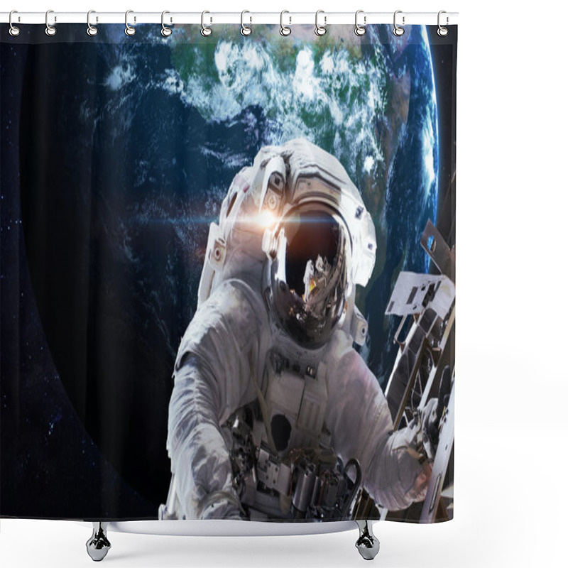 Personality  Astronaut In Outer Space. Spacewalk. Elements Of This Image Furnished By NASA Shower Curtains