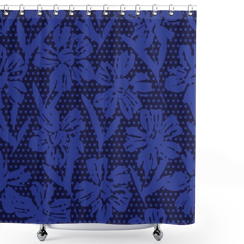 Personality  Blue Floral Tropical Botanical Seamless Pattern Dotted Background For Fashion Textiles And Graphics Shower Curtains