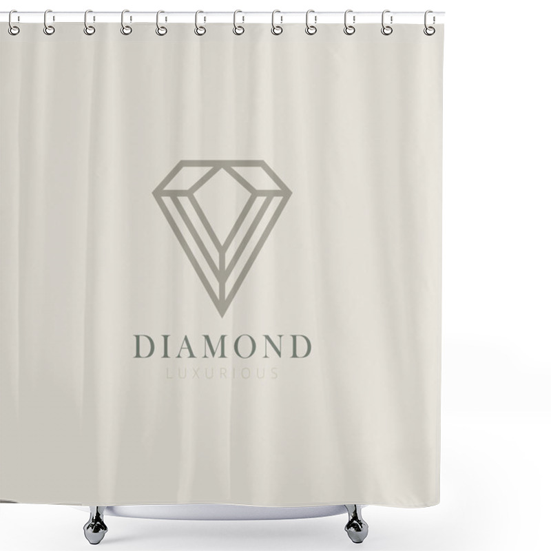 Personality  Diamond Icon Logo Vector Design With Luxury Line Art Style. Crystal Sign Symbol For Jewelry Store, Fashion Shop, Marriage Engagement Template. Shower Curtains