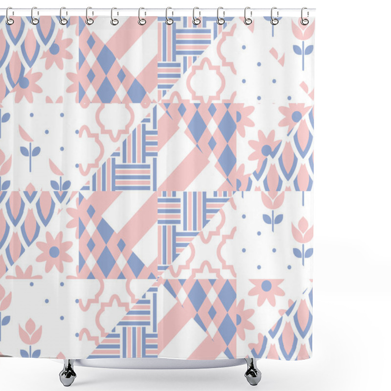 Personality  Patchwork Quilt Vector Pattern Tiles. Shower Curtains