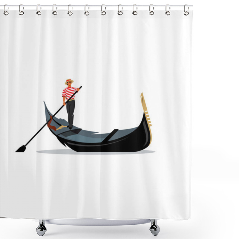 Personality  Venice Gondola, Gondolier Rowing Oar Sign. Vector Illustration. Shower Curtains