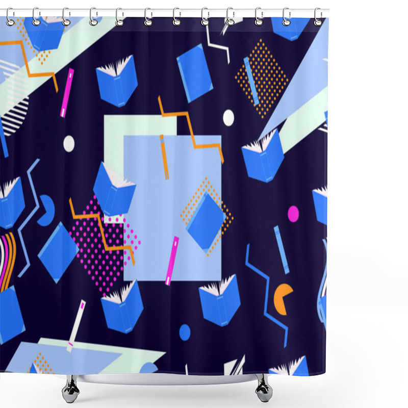 Personality  Memphis Seamless Pattern With Books. Geometric Elements Memphis In The Style Of 80's. Vector Illustration Shower Curtains