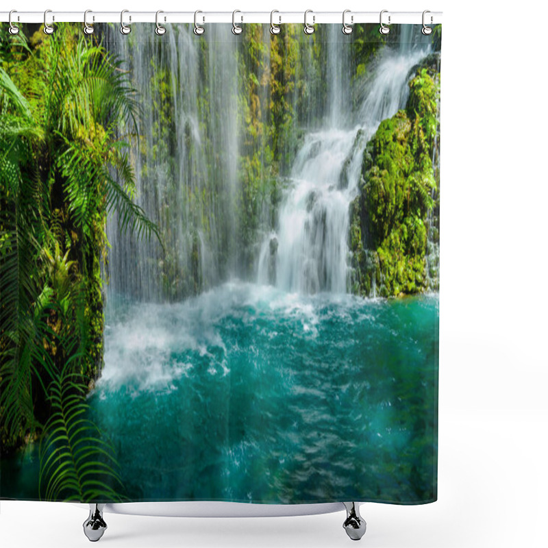 Personality  Waterfalls And Green Water In The Pond At Chiang Mai Province, Thailand. Shower Curtains